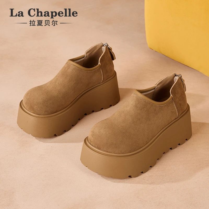 拉夏贝尔拉链舒适休闲乐福鞋英伦风单鞋夏季春冬女鞋厚底松糕鞋