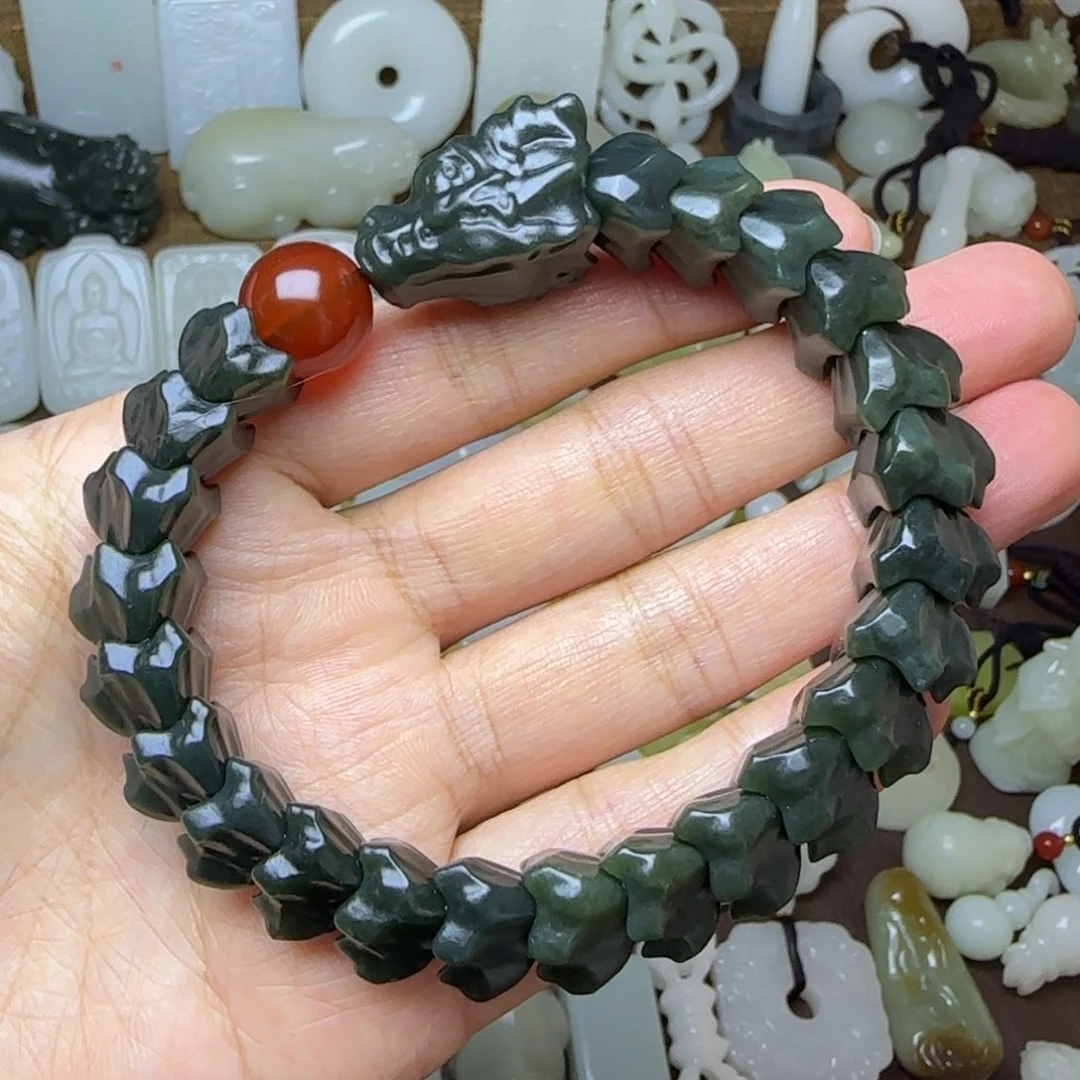 和田玉未镶嵌挂件龙骨手串