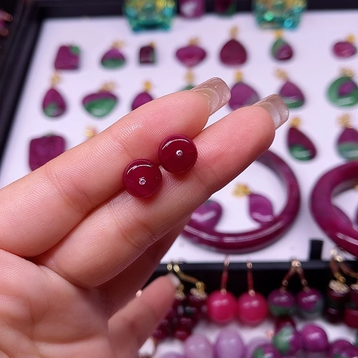 红宝石耳钉银S925镶嵌