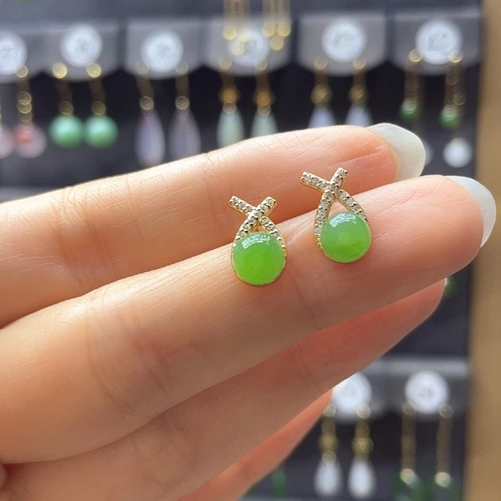 和田玉银S925镶嵌耳饰