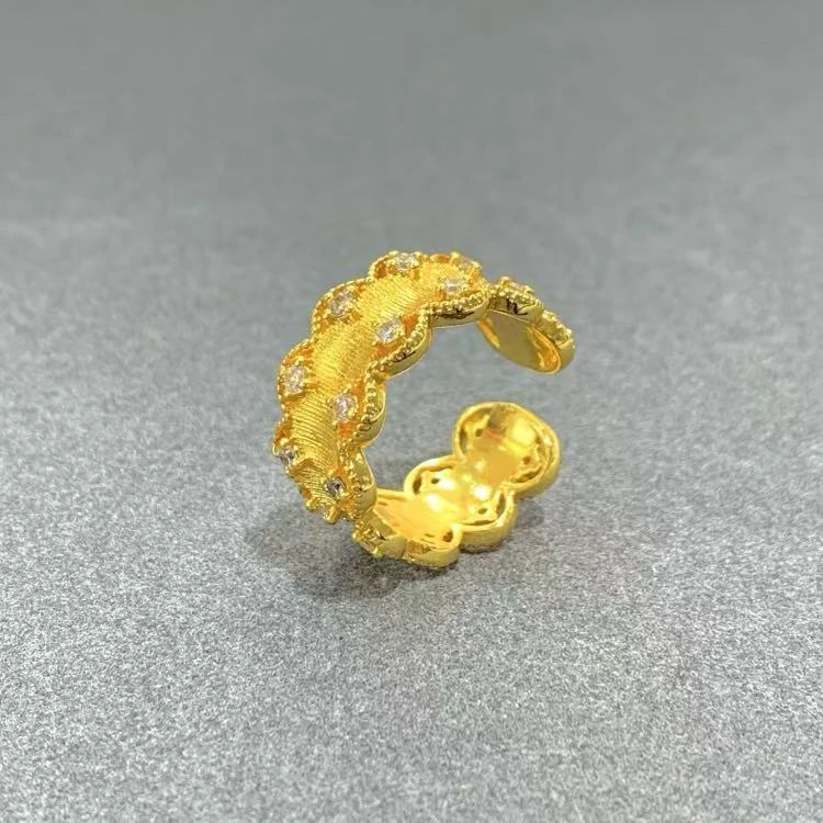 不锈钢大理石戒指 女瑞丽风指环交叉编织纹经典手工金色轻奢