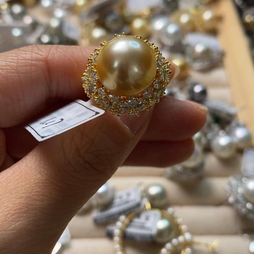 海水珍珠戒圈银S925镶嵌