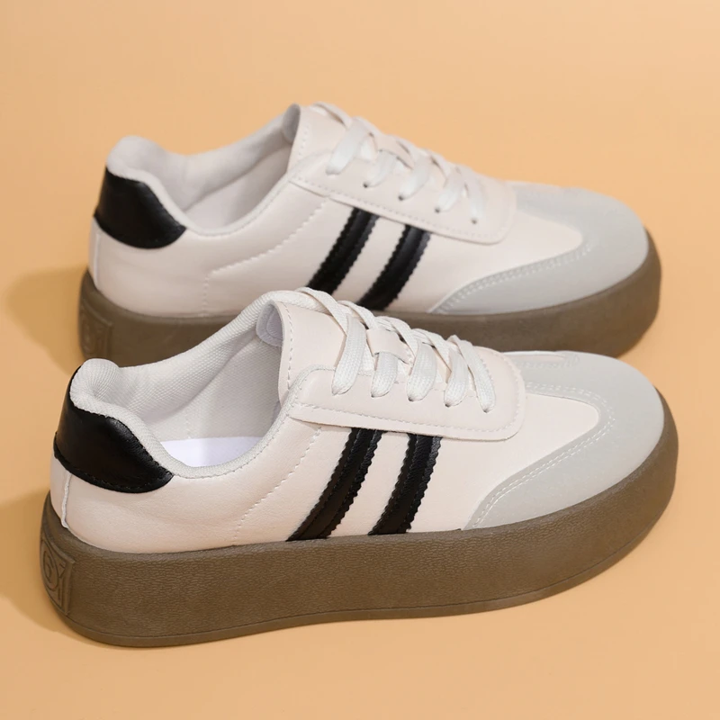 德训女鞋2025春季新款厚底小白鞋百搭运动板鞋