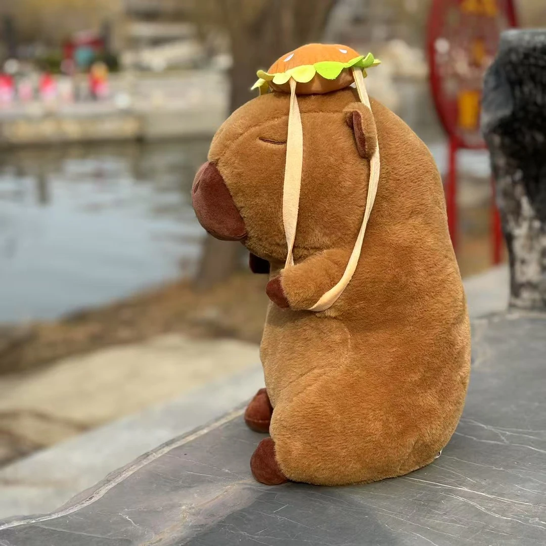汉堡卡皮巴拉玩偶一个38CM毛绒玩具可爱玩偶