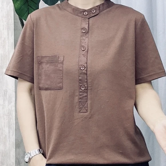 减龄百搭口袋拼接短袖