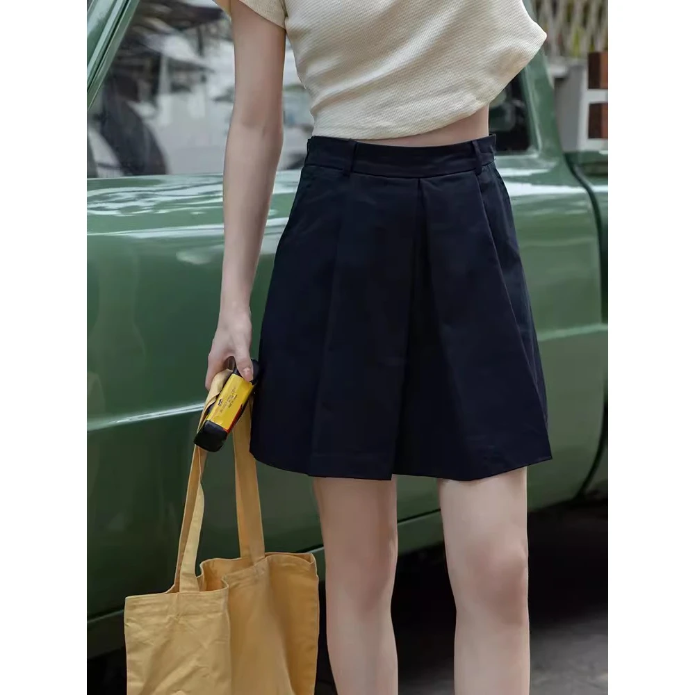 藏蓝色半身裙女夏a字短裙裙小个子百褶裙包臀裙显瘦裙子