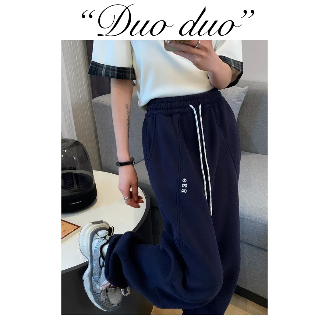 蛋家伞兵裤 - 韩国单E*g刺绣加绒保暖休闲宽松显瘦小众女秋冬卫裤