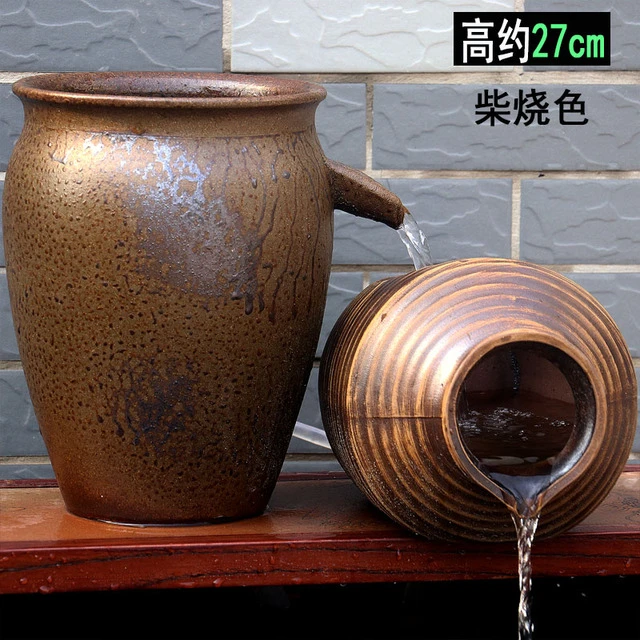 日式流水摆件古法养鱼过滤系统陶瓷流水罐水培花盆复古庭院造景陶