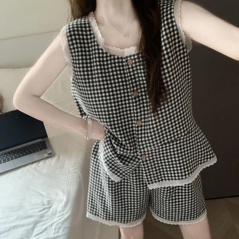 睡衣女夏季甜美带胸垫睡衣云朵棉韩系吊带短裤背心家居服睡衣套装