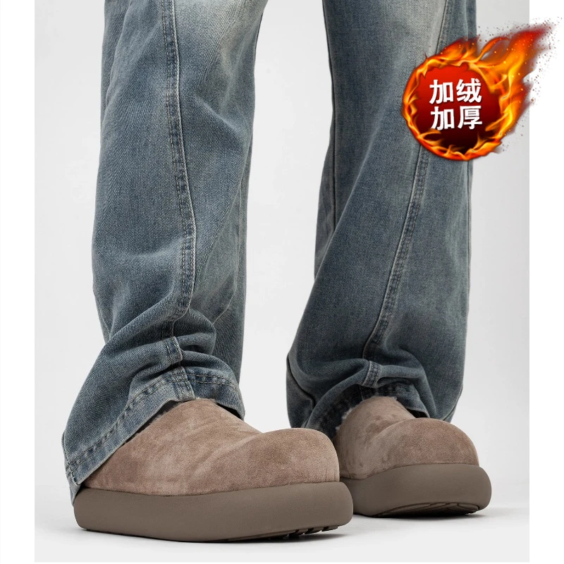 厚底加绒勃肯鞋丑萌包头半拖鞋男外穿2025新款秋冬软底毛毛棉拖鞋