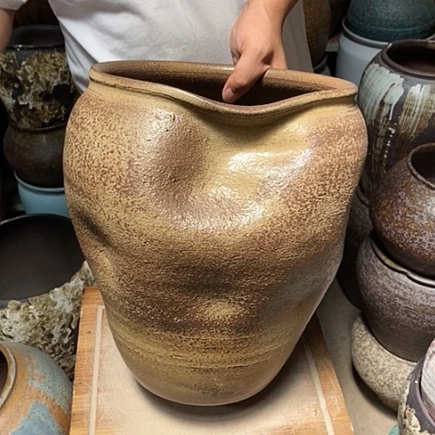 紫砂花盆口25高度32du' gu se