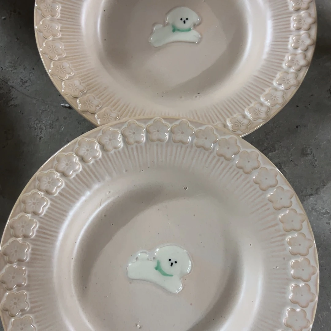 搪瓷瑕疵粉色小狗深加浅