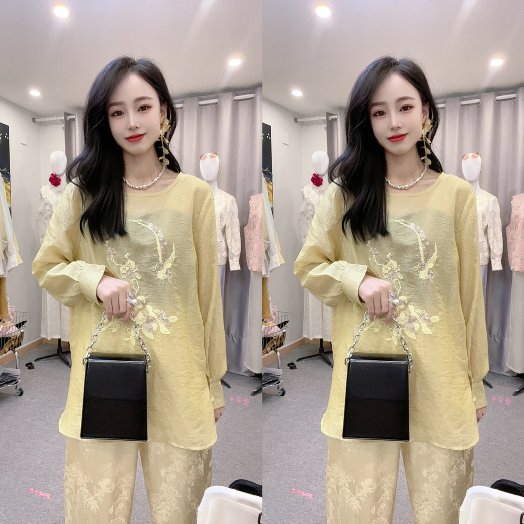 丝衬衣小衫重工亮片蕾丝刺绣花设计春季时尚百搭