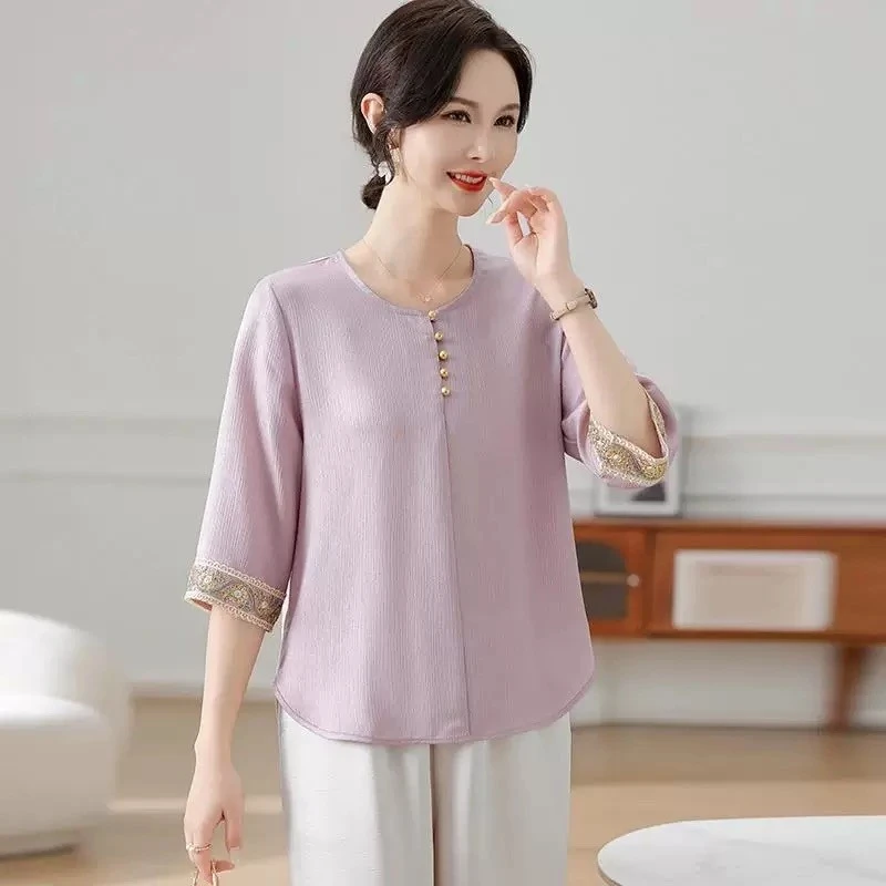 母亲节2025新款时尚妈妈夏装中老年女装上衣宽松中年人气质百搭