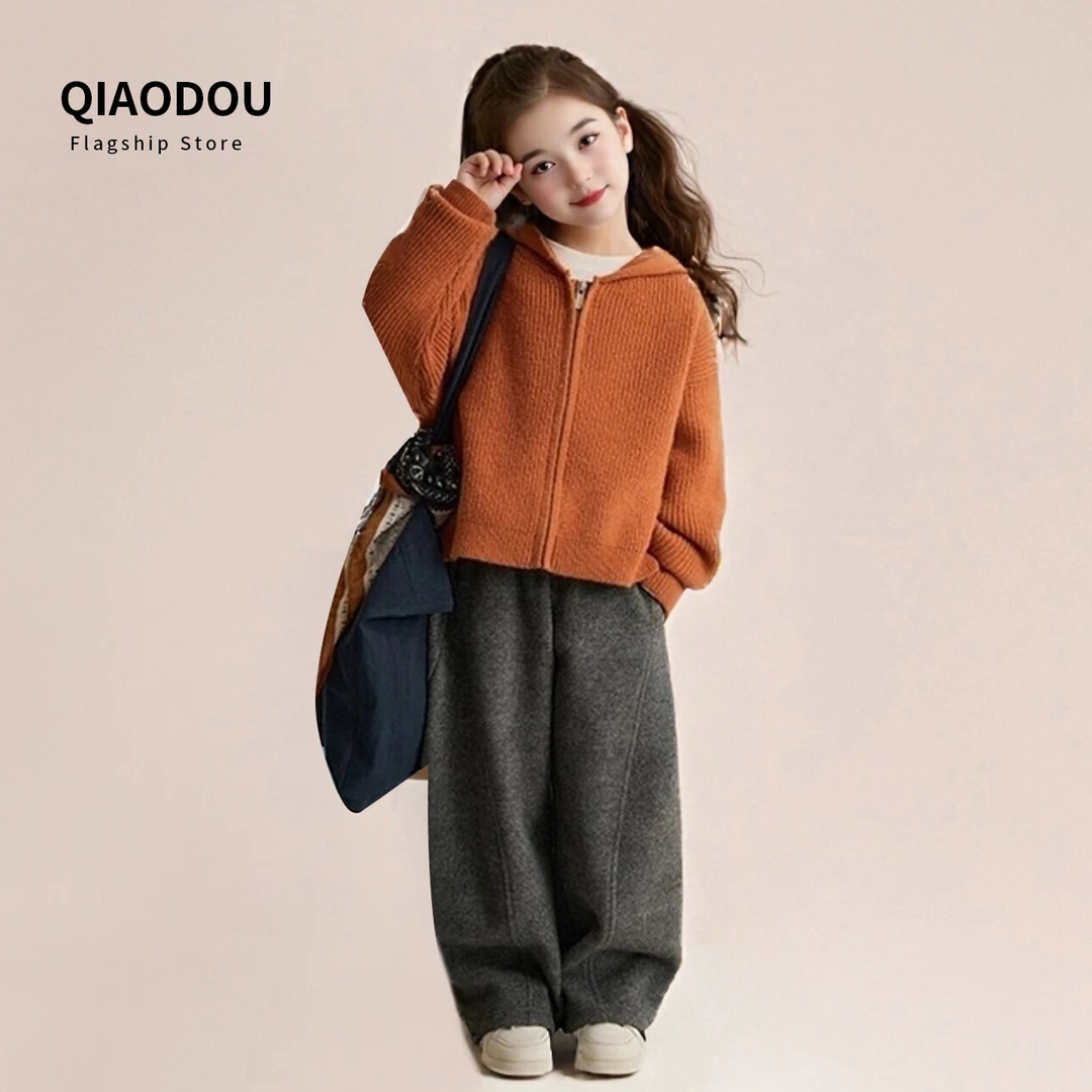 冬季新款中大童高级感宽松韩版百搭老爹裤休闲裤加厚户外加绒9155