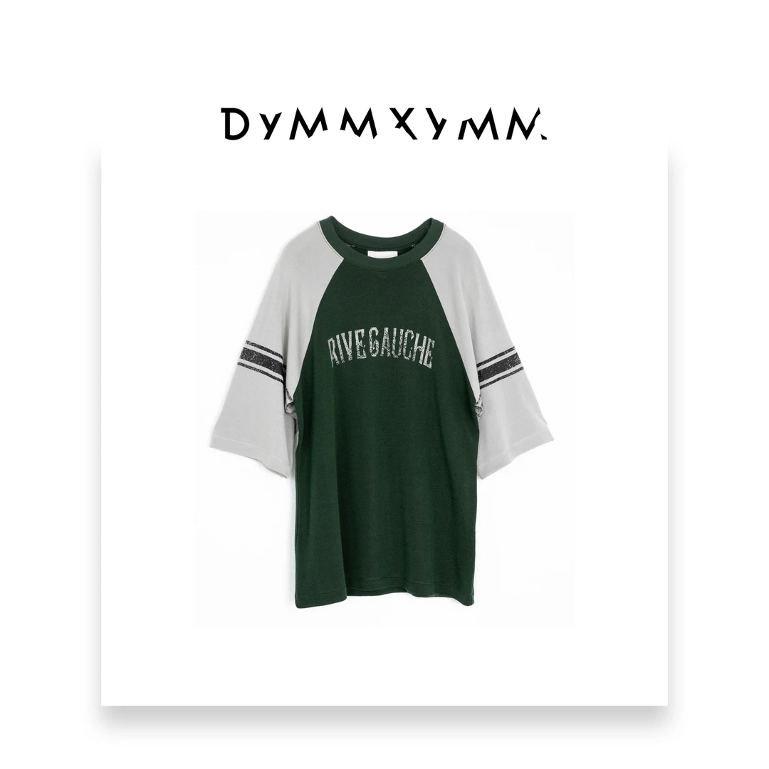 【DYMMXYMM】-橄榄.复古短袖做旧插肩袖上衣肯豆风宽松型-F0071