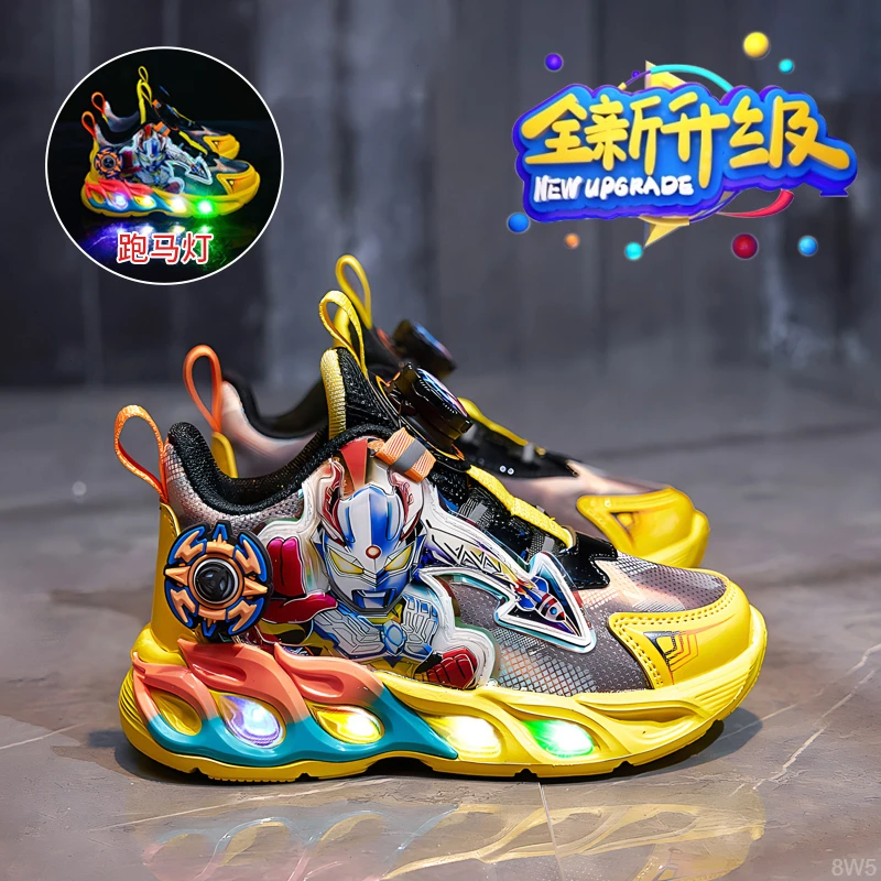 赛罗奥特曼鞋秋冬季发光男童运动鞋2025新款透气儿童鞋防滑中大童