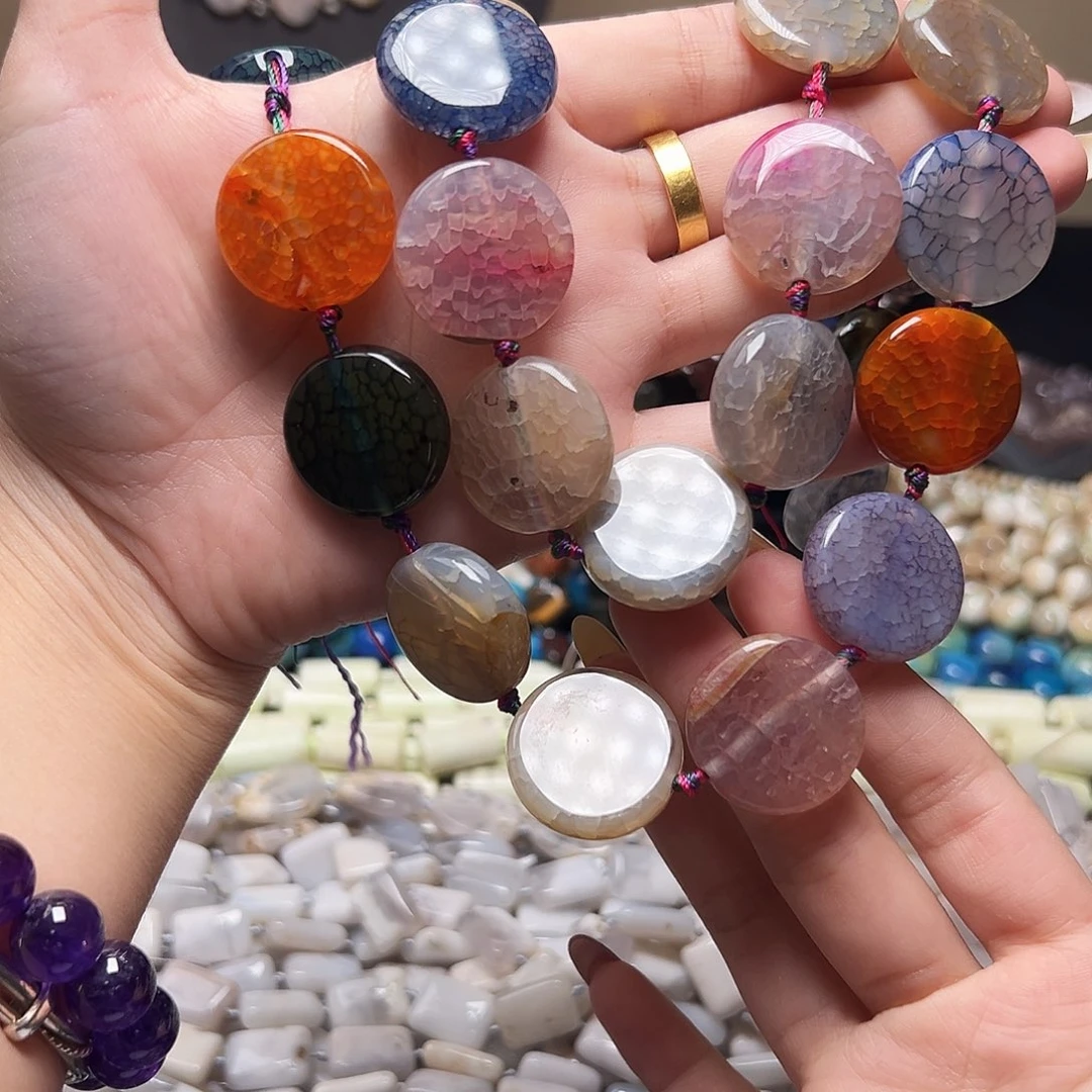 玛瑙/玉髓合金珠宝半成品d331 25*7m 龙鳞纹玛瑙圆盘一条