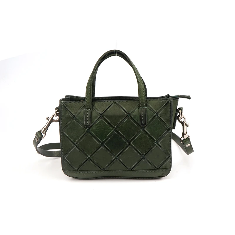 UCM新款简约菱格设计牛皮百搭复古时尚斜挎包#通勤单肩绿色