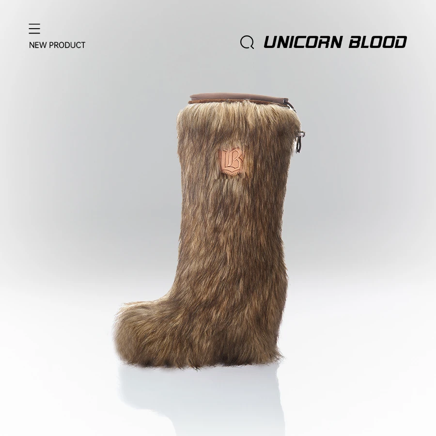 UnicornBlood 毛茸茸！欧若风厚底坡跟毛筒靴人造毛反绒内里长靴