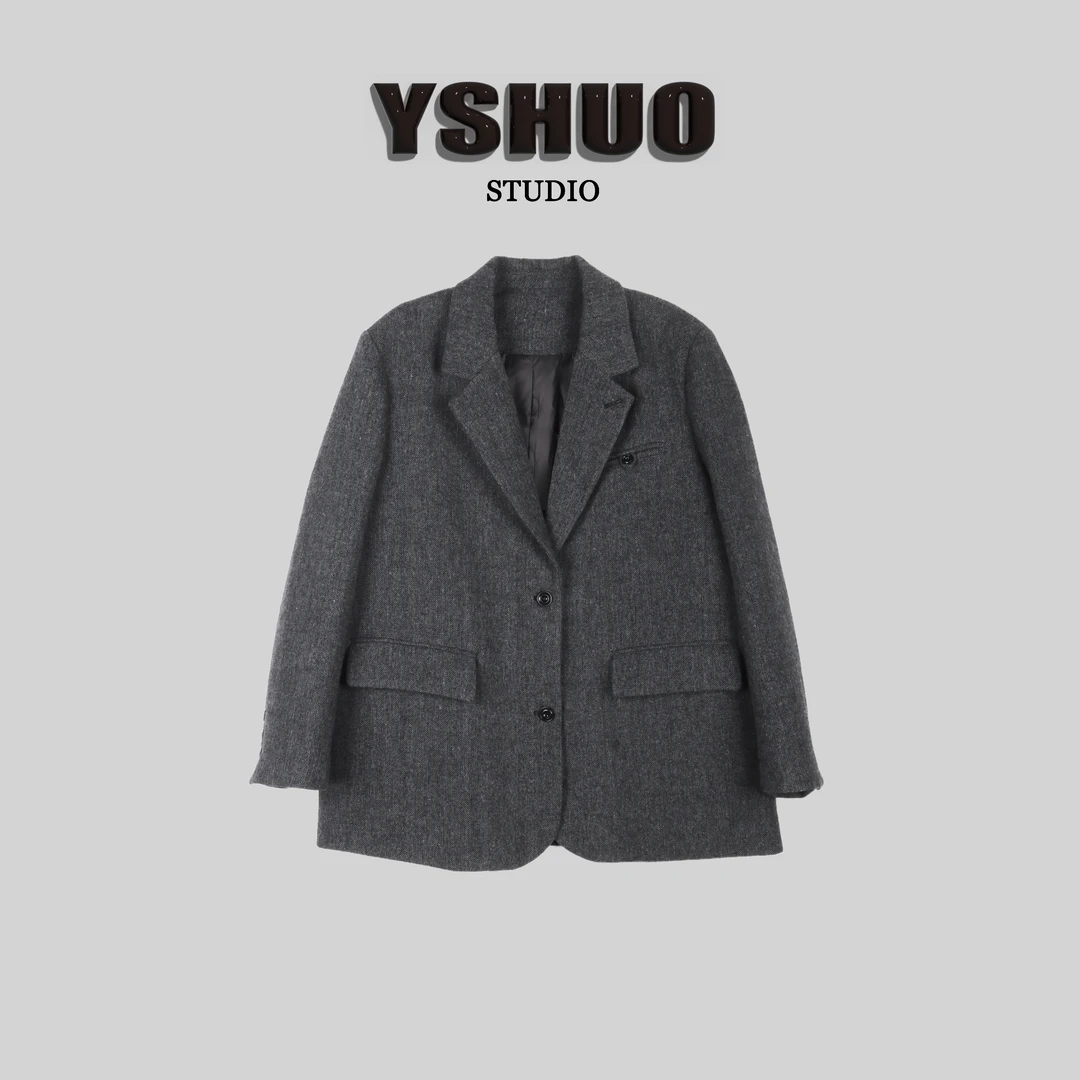 YSHUO【故梦首尔】西装毛呢外套时髦加厚上衣A字半裙套装高级80036