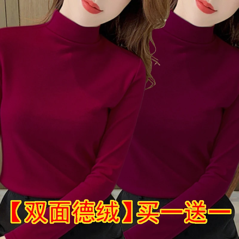 【厂家直销】半高领打底衫秋冬内搭长袖t恤新款修身上衣纯色打底衫