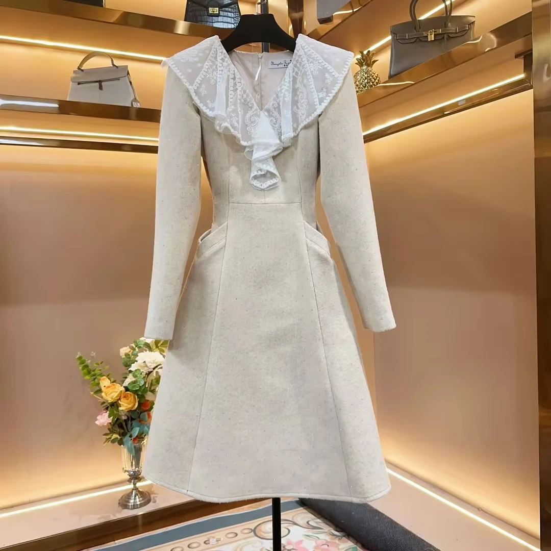 【茶烟笼纱】[燕]轻奢设计师款优雅气质修身时尚收腰连衣裙-88396