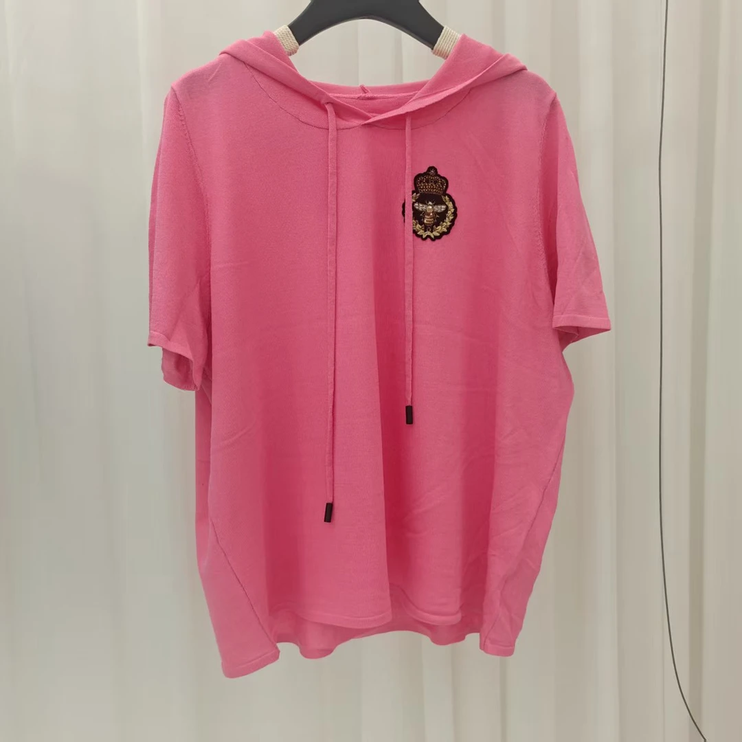 1031帽衫薄款毛针织衫连帽纯色女装运动短款针织衫夏季女