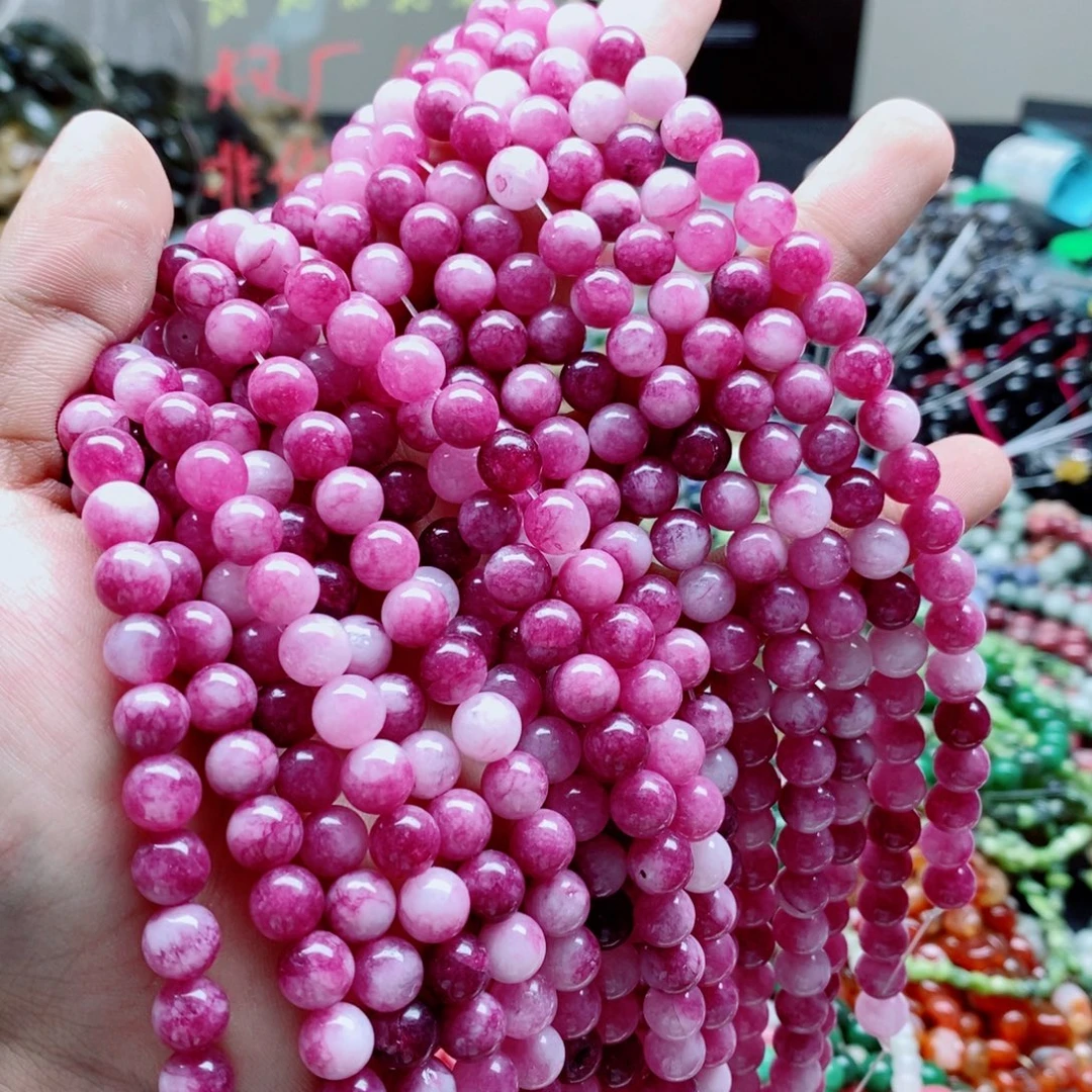 未镶嵌玛瑙/玉髓珠宝半成品一条天然8mm冰透桃花玉髓圆珠