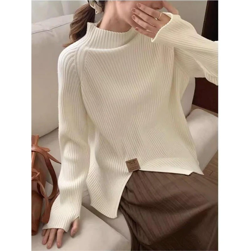半高领毛衣女秋冬季2025年新款设计感开叉通勤百搭高档针织衫
