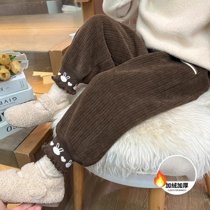 女童加绒裤子秋冬季2025新款女宝宝洋气一体绒休闲裤儿童冬装长裤