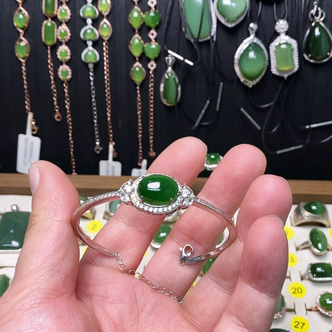 小***福和田玉（碧玉）银S925镶嵌手镯