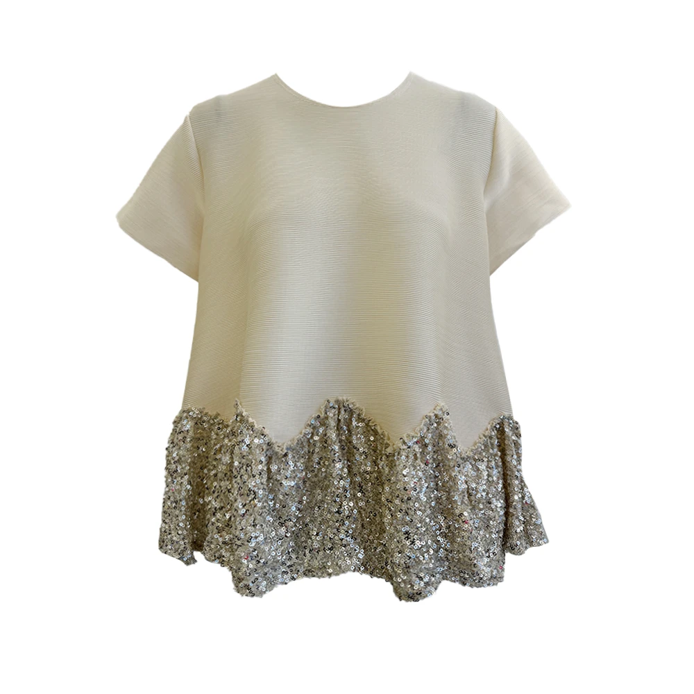 abeigu/阿贝古912【DuangDuang】上衣亮片秀街款减龄弹簧T恤A字显瘦