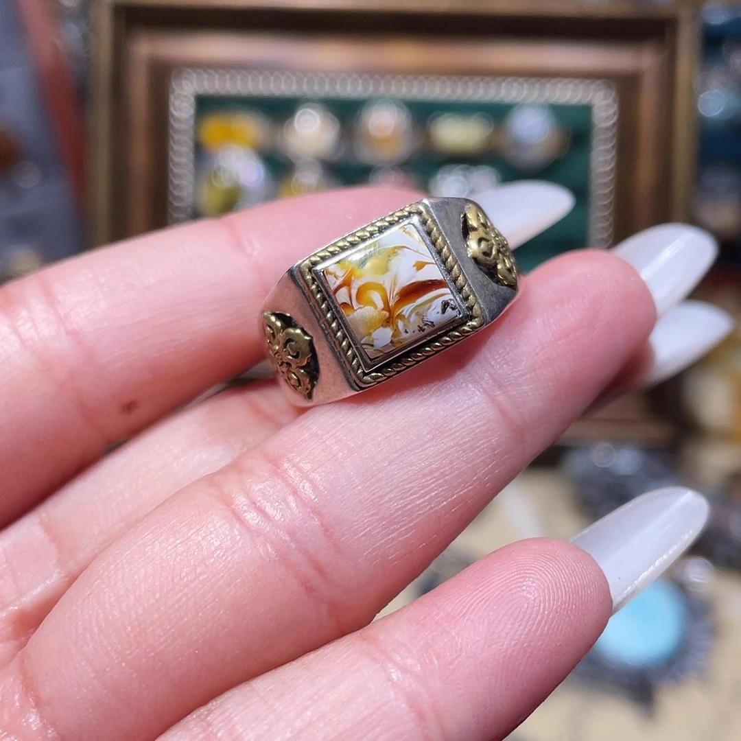 琥珀银S925镶嵌戒指