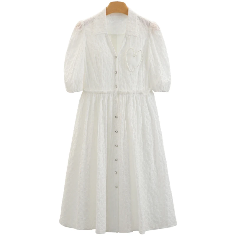 F1303-【芭】简约单排扣珠珠爱心连衣裙#RBD56L106