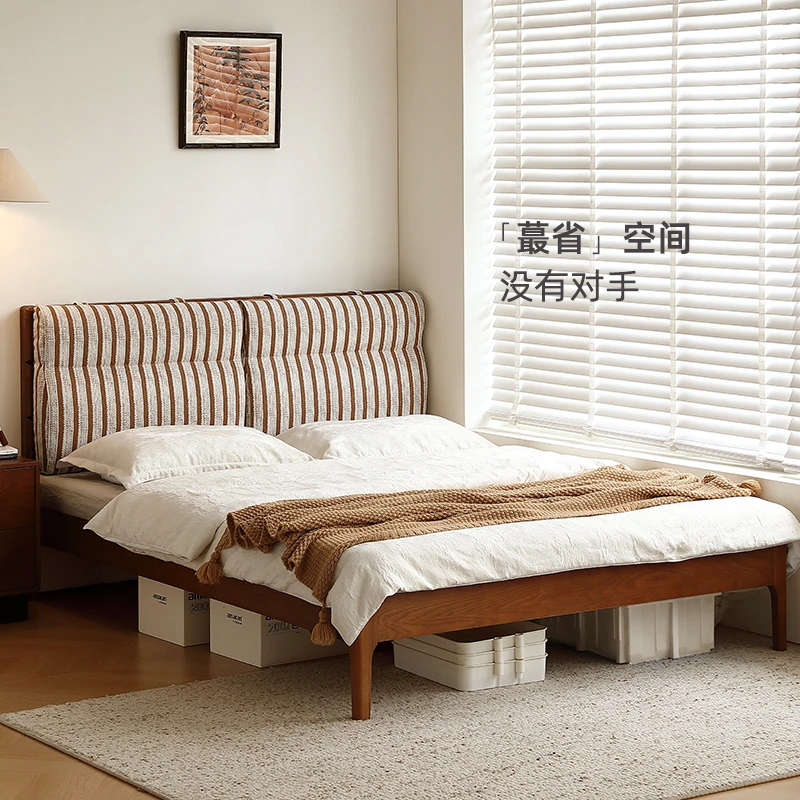 大司马中古风白蜡木床超薄床头全实木床小户型双人床可拆洗双枕床