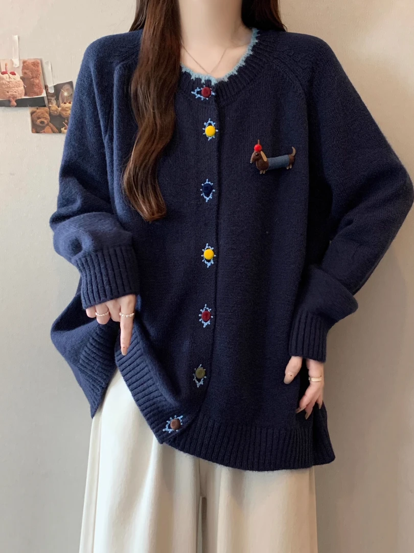 慵懒风高级感加厚灰色毛衣女2025秋冬新款遮肚子针织开衫外套上衣