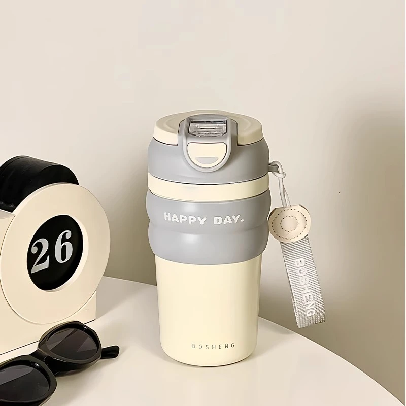 简约保温杯大容量学生杯子带吸管高颜值水杯家用316不锈钢咖啡杯