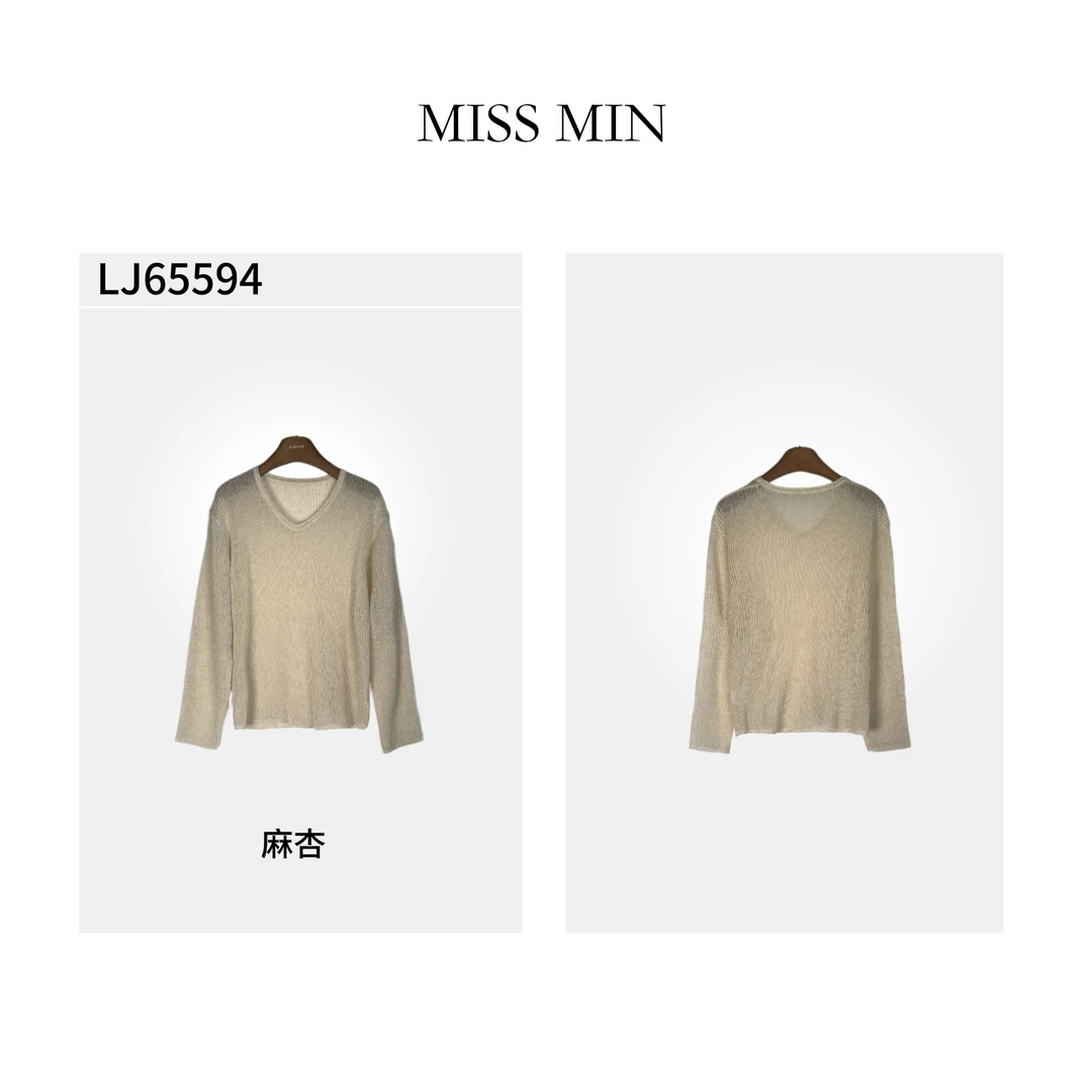 MISS MIN LJ65594财阀千金女装设计感长袖针织慵懒风薄款简约上衣