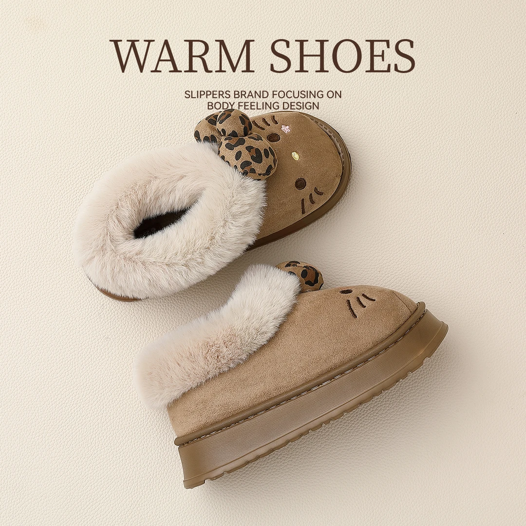 KT猫棉拖鞋女款冬季包跟2025新款外穿防滑厚底保暖毛毛绒高帮棉鞋