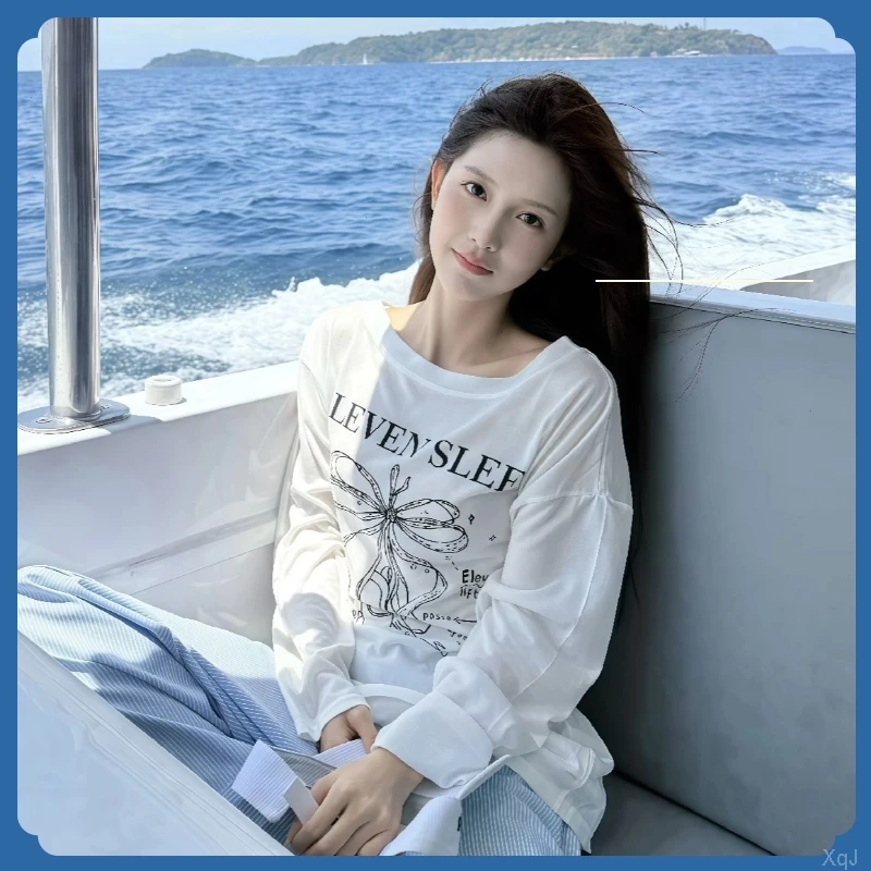 新款薄款春秋吊带长袖针织女夏季防晒罩衫薄纱早白色外搭爵士上衣