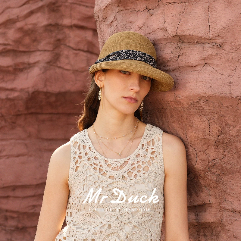 Mr DUCK日本和纸+台湾纸辫工艺遮阳帽2025年春夏新款防晒可折叠女