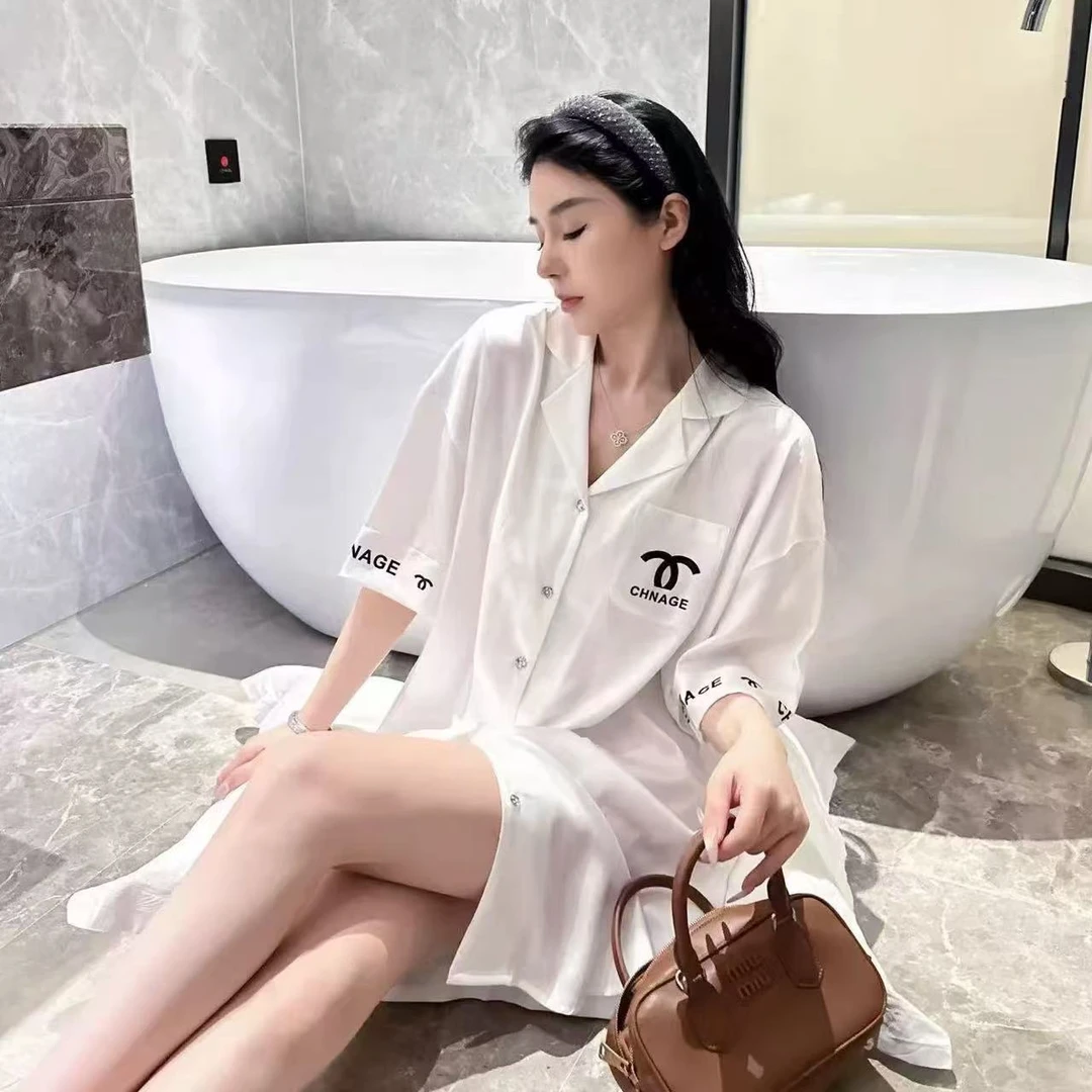 2025【香奈美惠】印花女夏季睡裙新款高级感睡衣冰丝家居服薄款