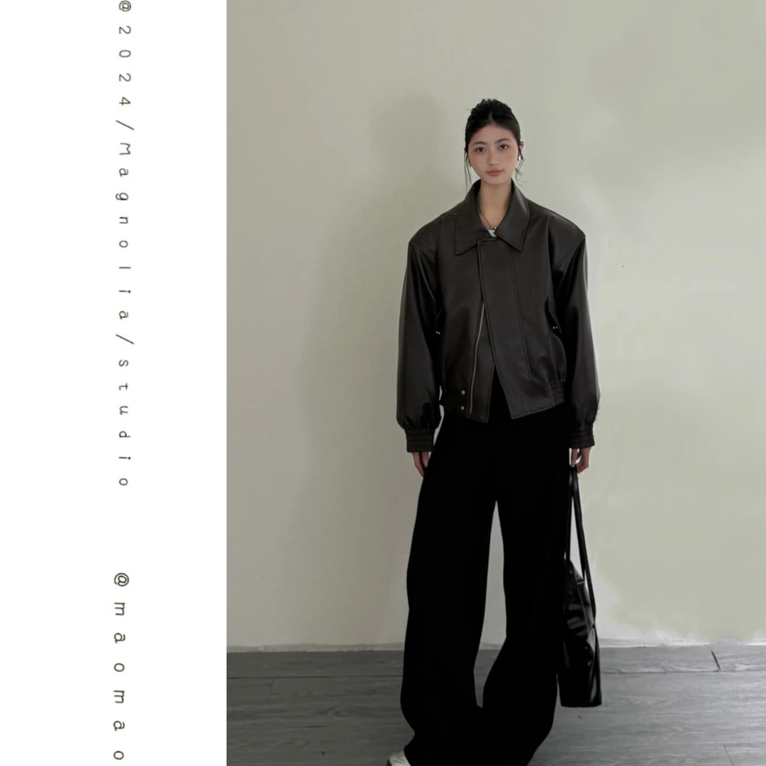 【Magnolia】春季韩版时尚皮外套+设计西装裤