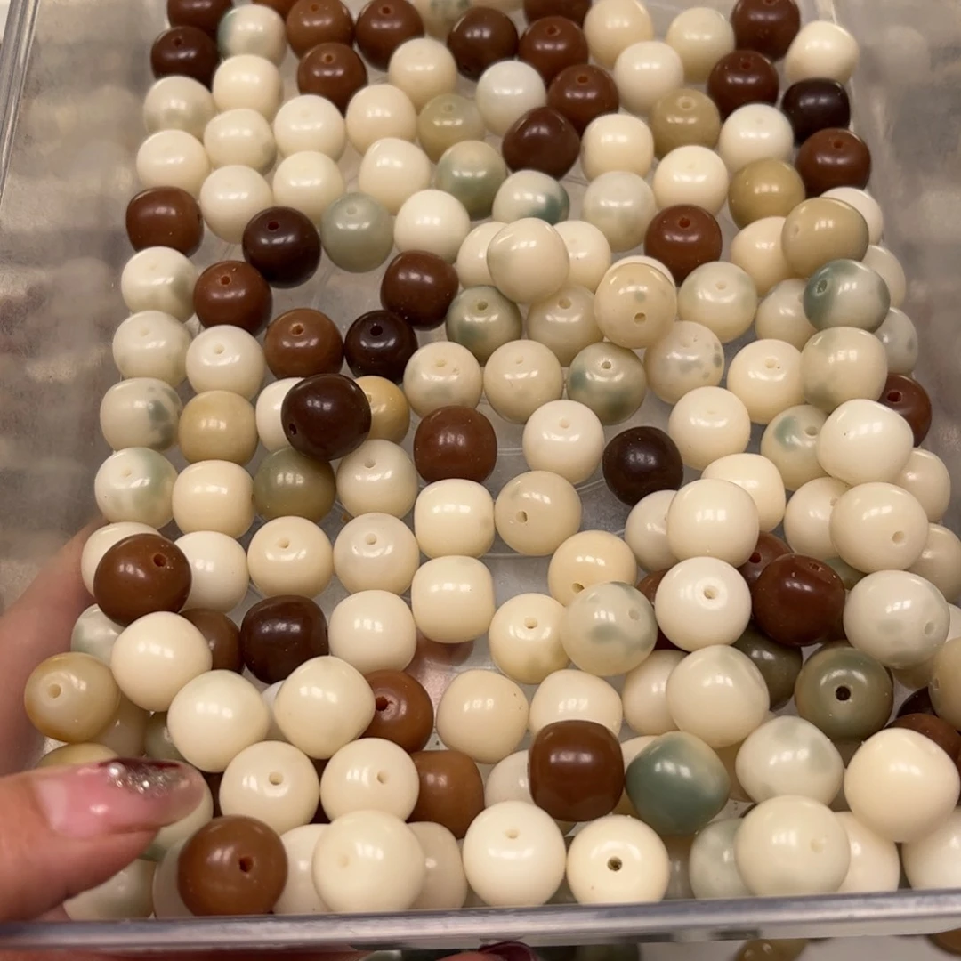 白玉菩提手串花皮干磨桶珠20颗