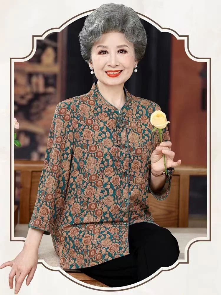 【金丝瑰-蓝】中老年女装长袖妈妈装运动风宽松型纯色中老年碎花