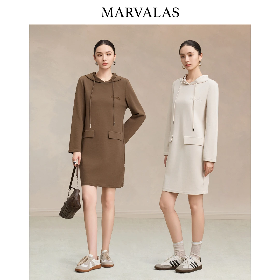 【珊珊专属】连衣裙秋季新款时尚百搭休闲连帽设计卫衣式直筒裙