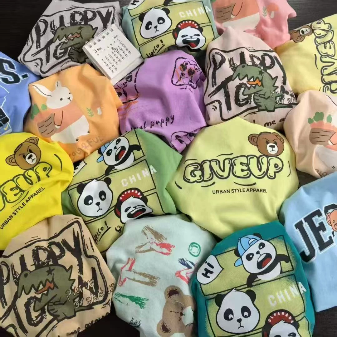 男女中小童印花夏季袖短袖休闲风女T恤韩版宝宝上衣男童纯棉套头