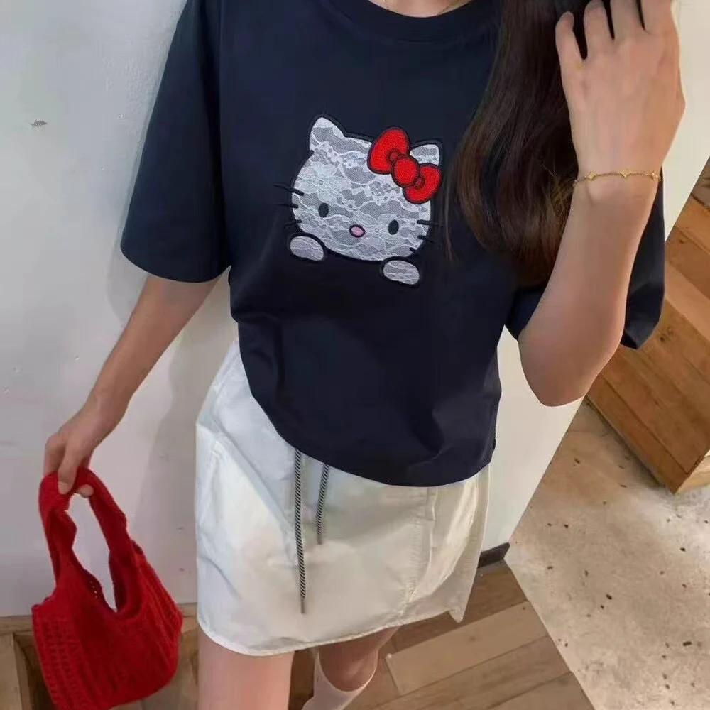 阿玉家&简约卡通动漫圆领通勤休闲T恤hello机器猫短袖#7620