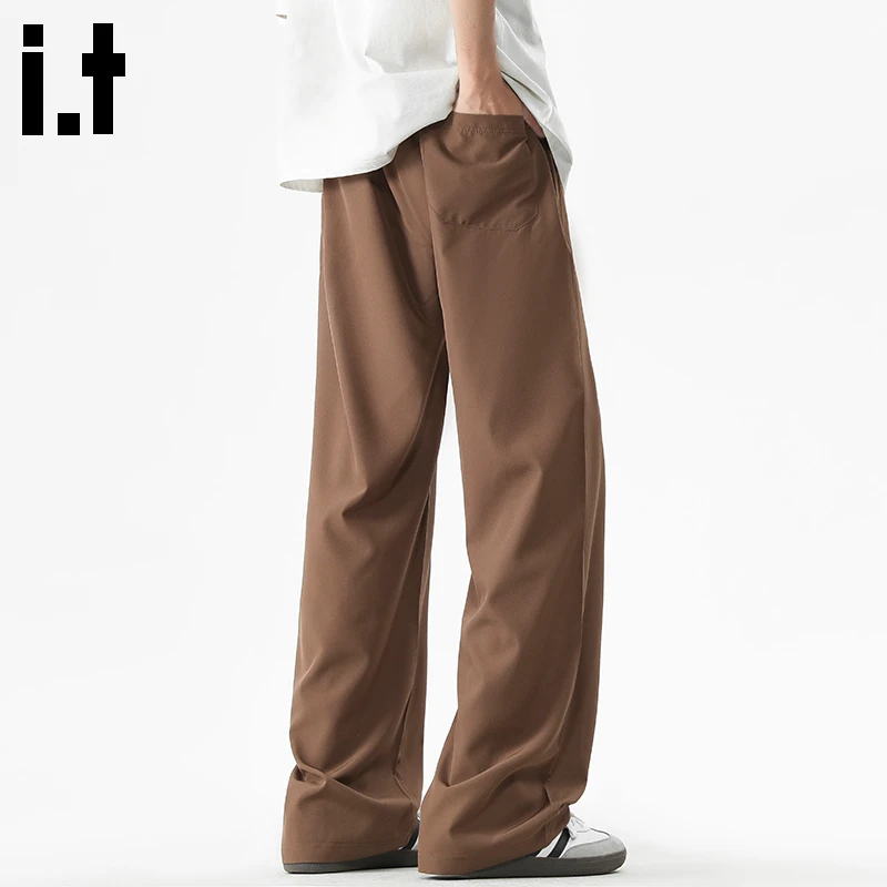 it:CHOCOOLATE咖啡色裤子男款秋季薄款速干宽松透气直筒休闲裤男